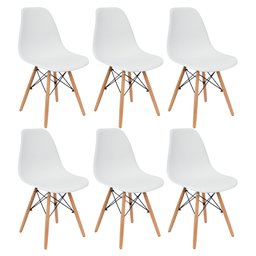 Kit 6 Cadeiras Charles Eames Eiffel Wood Design Branca Preta Cinza Outras - 1