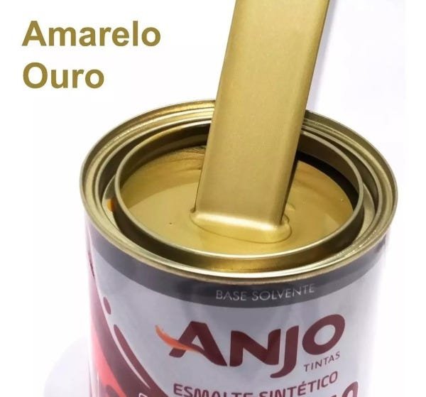 Tinta Amarelo Ouro Esmalte Sintético Metalic Plus 900Ml Anjo - 1