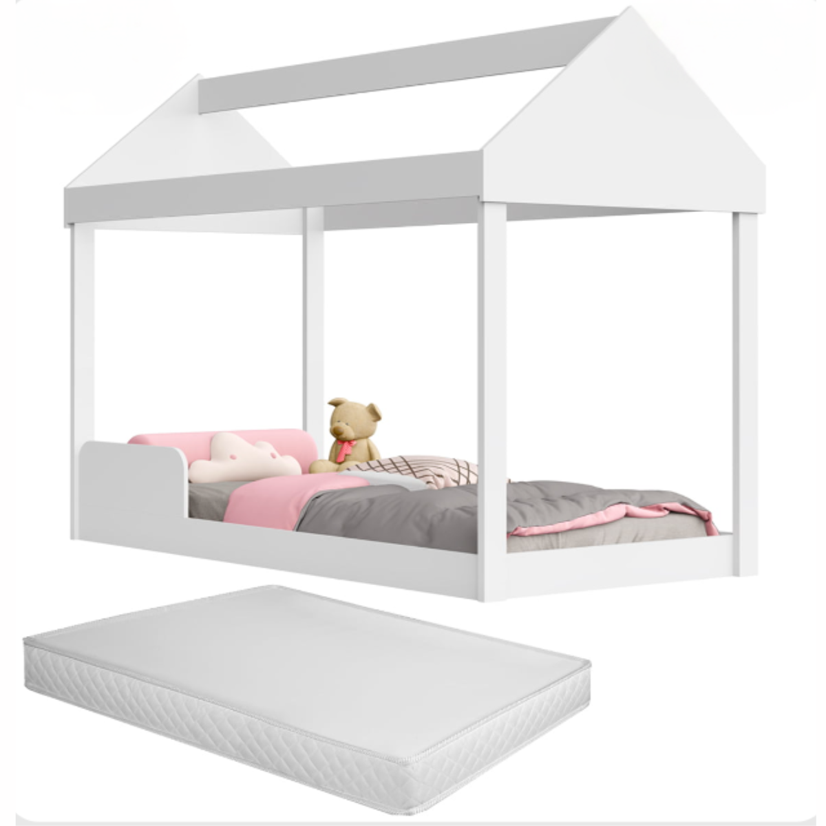 Cama Casa Castelo Mdf Infantil Quarto Menina Segura Durável:branco