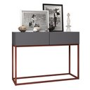 Ver imagem 2 de Aparador Buffet Pequeno para Hall de Entrada Luxo Eros 90cm 2 Gavetas Cinza Fosco com Cobre