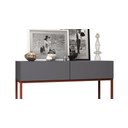 Ver imagem 3 de Aparador Buffet Pequeno para Hall de Entrada Luxo Eros 90cm 2 Gavetas Cinza Fosco com Cobre