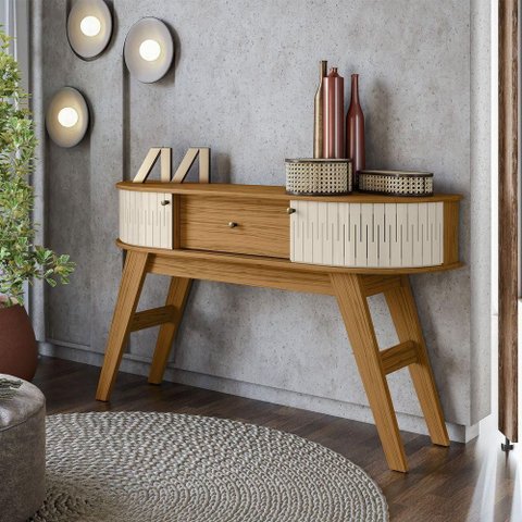 Aparador 1 Gaveta Estoril Madetec Cor Naturale/Off White