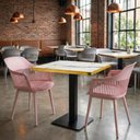 Ver imagem 2 de Conjunto Mesa de Jantar Quadrada Venezia 70x70cm Branca com 2 Cadeiras Estofadas Marcela - Rosa