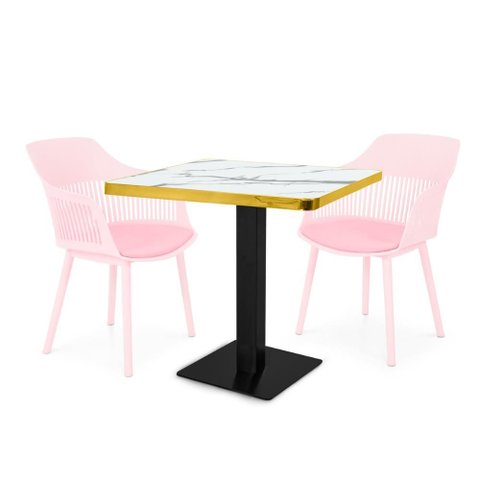 Conjunto Mesa de Jantar Quadrada Venezia 70x70cm Branca com 2 Cadeiras Estofadas Marcela - Rosa