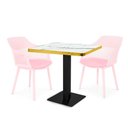 Ver imagem 1 de Conjunto Mesa de Jantar Quadrada Venezia 70x70cm Branca com 2 Cadeiras Estofadas Marcela - Rosa