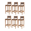 Ver imagem 1 de Kit 6 Banqueta Alta de Madeira com Assento em Linho e Encosto em Linho Hellen: Mel Linho Cinza