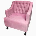 Ver imagem 1 de Poltronas Decorativa Pés Luis XV Gênises Encosto Estilo Capitonê Suede Rosa - DS Estofados