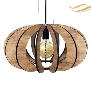 Luminária Teto Madeira Bivolt E27 Sala Mesa Ilha Cozinha Balcão Londres Marrom