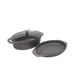 Conjunto Assadeiras Antiaderente Revestimento Mármore Cerâmico 3 Peças Cinza - 1