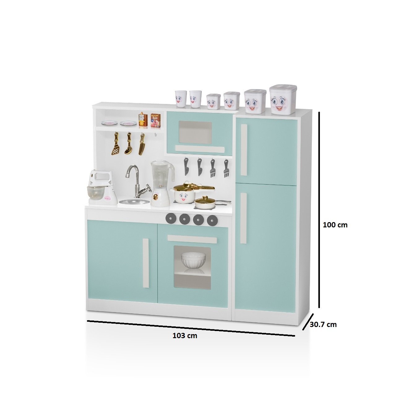 Kit Cozinha Infantil Perfeita Com Geladeira MDF Menta - 3