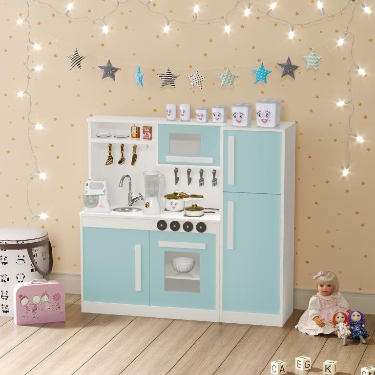 Kit Cozinha Infantil Perfeita Com Geladeira MDF Menta - 2