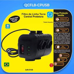 Filtro de Linha Torre 8 Tomadas + 3 Usb Bivolt Qualitronix Qcfl8-ppusb 8 Tomadas - 2