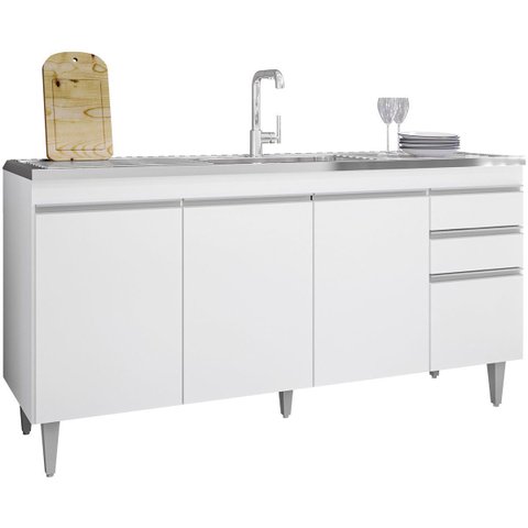 Balcão de Pia para Cozinha 160 cm 4 Portas Loren Branco