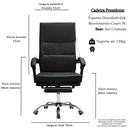 Ver imagem 3 de Cadeira Presidente 9011 Preta com 7 Pontos Apoio Aos Pés Couro Ecológico