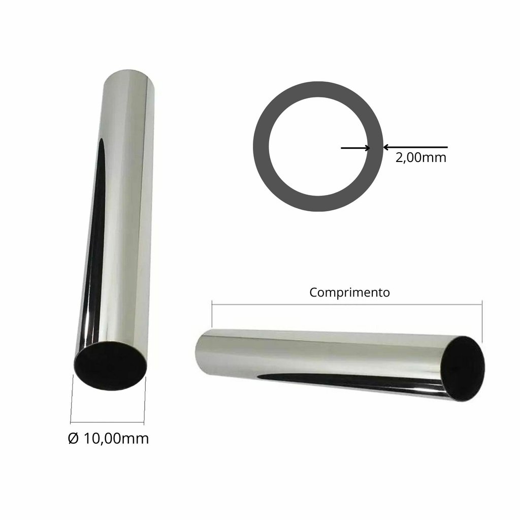Tubo Inox - 10,00mm X 2,00mm - Polido - 304/l - C/c - 20 Cm - 3