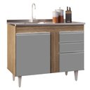 Ver imagem 1 de Balcão Gabinete 100cm 3 Portas 2 Gavetas Castanho/cinza