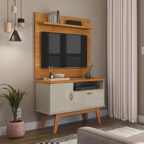 Rack com Painel Sirius 0.9 Tv 32 Polegadas para Sala - 3 Cores:off White/cinamomo