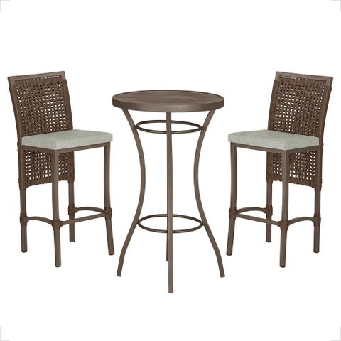 Mesa Bistrô com 2 Banquetas Roma Marrom Corda Náutica Estofado 3 Trama Original