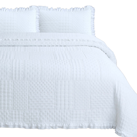 Cama Posta King Ellie Colcha Luxo Algodão 300 Fios Bordado:branco