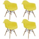 Ver imagem 1 de Kit 4 Cadeiras Charles Eames Eiffel Design Wood com Braço Amarela