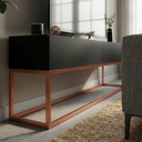 Ver imagem 2 de Rack Eros 140cm Minimalista e Moderno com 2 Gavetas Organizadoras e Base Metálica:preto/cobre