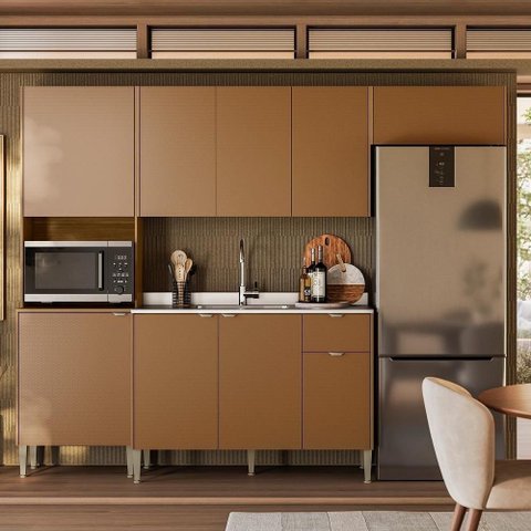 Cozinha Completa Soul 9 Portas 1 Gaveta MDP 249cm Freijó Caramelo Kit'S Paraná