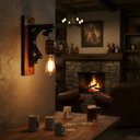 Ver imagem 5 de Arandela Luminária de Parede Colonial Madeira Maciça Barril - Mogno + Lâmpada