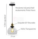 Ver imagem 2 de Pendente Industrial Moderno Boll Para Bancada Balcão Cozinha Gourmet Cabeceira de Cama