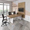 Ver imagem 1 de Mesa Reunião 2,00m X 0,90m 1cx Tomada e 3 Painéis de Tv F5 Cor:macadâmia com Branco
