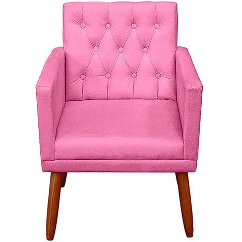 Poltrona Decor para Studio Cliente Tecido Suede Base Fixa Pés em Madeira Natural Suporta 120 Kg