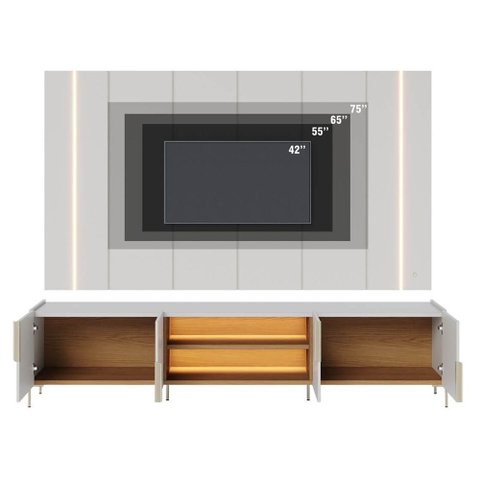Rack Bancada com Painel Suspenso Maggiore para Tv até 75 Polegadas Off White Matte Freijó Colibri