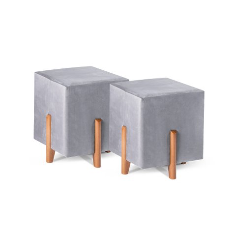 Kit 02 Puffs Decorativo Quadrado em Suede Cor Chumbo