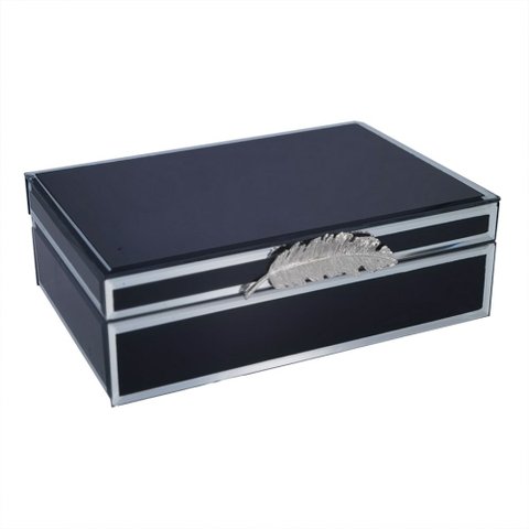 Porta Joias em Vidro Preto com Detalhes Prata 24cm Ai0041 Btc