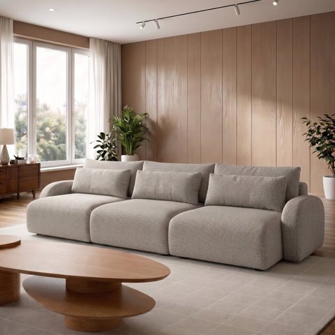Sofá Cama Modular Orgânico Retrátil 4 Lugares 270cm Base Madeira Maciça Oxford