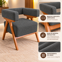 Ver imagem 2 de Poltrona Decorativa Mirela Linho Design Moderno Pés Madeira:Cinza Chumbo