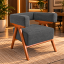Ver imagem 1 de Poltrona Decorativa Mirela Linho Design Moderno Pés Madeira:Cinza Chumbo