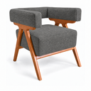 Ver imagem 4 de Poltrona Decorativa Mirela Linho Design Moderno Pés Madeira:Cinza Chumbo