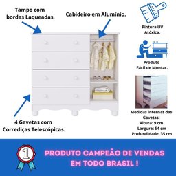 Quarto de Bebê Completo Guarda Roupas 4 Portas Cômoda 1 Porta 4 Gavetas 100% Mdf Telinha - 5