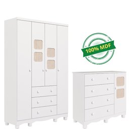 Quarto de Bebê Completo Guarda Roupas 4 Portas Cômoda 1 Porta 4 Gavetas 100% Mdf Telinha - 2