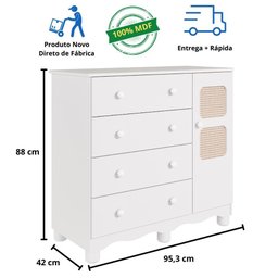 Quarto de Bebê Completo Guarda Roupas 4 Portas Cômoda 1 Porta 4 Gavetas 100% Mdf Telinha - 7