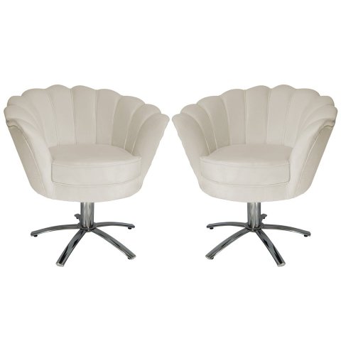 Kit 2 Poltronas Decorativa Pétala Base Giratória Metal Couro Bege Mz Decor