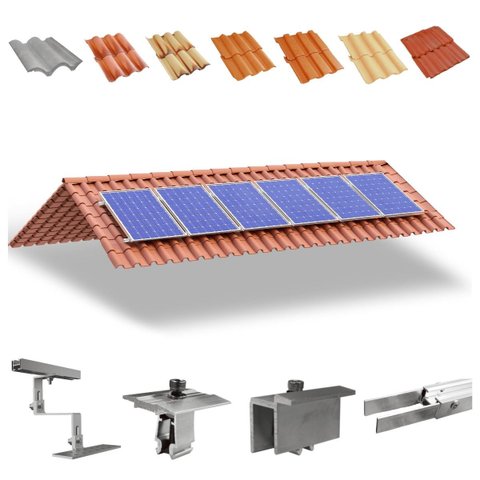 Kit Estrutura Suporte Fixador 1,20m Para 06 Placas Painel Solar Alumínio e Inox | Telha Cerâmica Cim