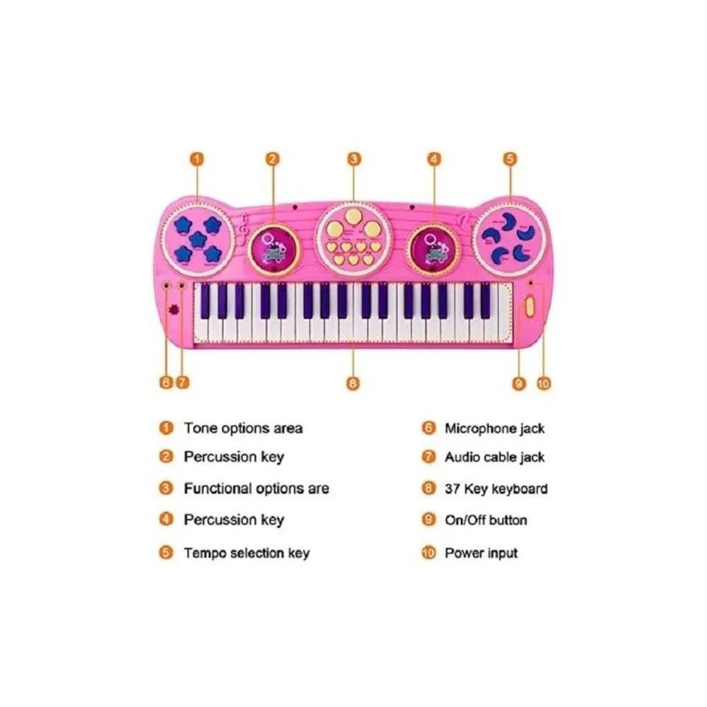 Teclado Infantil Rosa Com Microfone - Musical Resistente