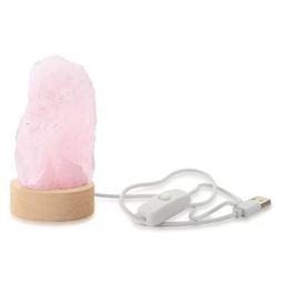 Mini Luminária Quartzo Rosa Led Branco - Base de Madeira - 2