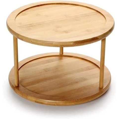 Organizador Giratório Multiuso de Bambu 2 Andares 30x18cm - Lyor 220124