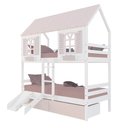 Ver imagem 2 de Beliche Casinha Bela com 2 Gavetas Rosa Kit Escada/Escorregador - Madeira Maciça Branco/Rosa |