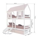 Ver imagem 3 de Beliche Casinha Bela com 2 Gavetas Rosa Kit Escada/Escorregador - Madeira Maciça Branco/Rosa |