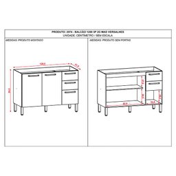 Balcão de Pia Mad Versalhes 120 Cm Branco Supremo - Kits Paraná - 3
