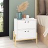 Mesa de Cabeceira com 2 Gavetas - Branco/Natural - 1