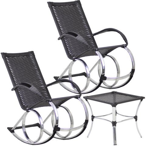 Cadeiras de Balanço e Mesa de Centro para Área, Edícula, Jardim e Decoração Fibra Sintética Trama Or